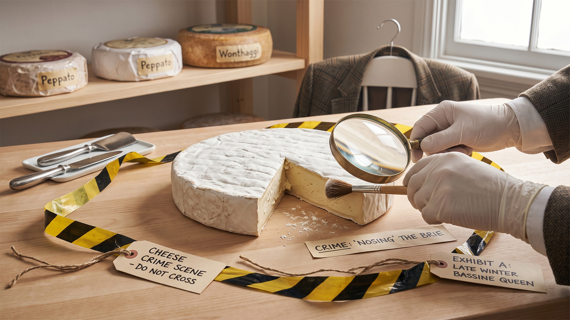 A wedge of brie with the tip cut off — a dairy crime scene